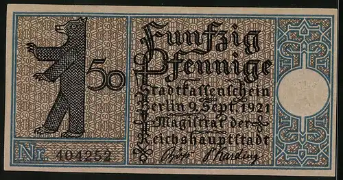 Notgeld Berlin-Lichtenberg 1921, 50 Pfennig, Blick auf Kirche um 1800