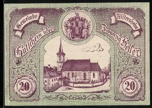 Notgeld Aistersheim 1920, 20 Heller, Ansicht der Kirche