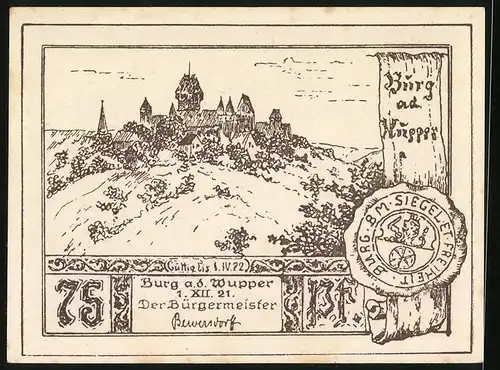 Notgeld Burg a. d. Wupper 1921, 75 Pfennig, Die Jagd