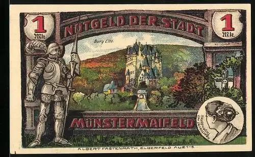 Notgeld Münstermaifeld 1921, 1 Mark, Burg Eltz