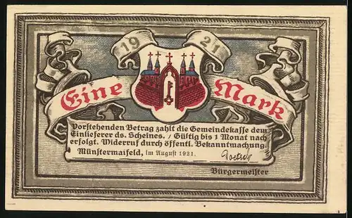 Notgeld Münstermaifeld 1921, 1 Mark, Burg Eltz