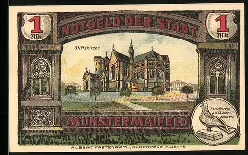 Notgeld Münstermaifeld 1921, 1 Mark, Blick auf die Stiftskirche