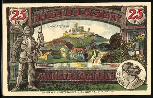 Notgeld Münstermaifeld 1921, 25 Pfennig, Ruine Pyrmont