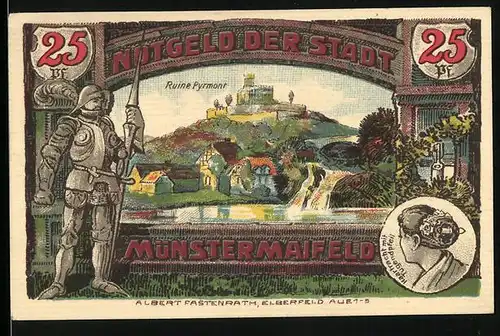 Notgeld Münstermaifeld 1921, 25 Pfennig, Die Ruine Pyrmont