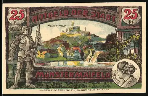 Notgeld Münstermaifeld 1921, 25 Pfennig, Idylle bei der Ruine Pyrmont