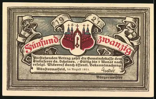 Notgeld Münstermaifeld 1921, 25 Pfennig, Idylle bei der Ruine Pyrmont