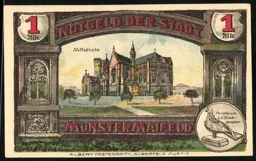 Notgeld Münstermaifeld 1921, 1 Mark, Partie an der Stiftskirche