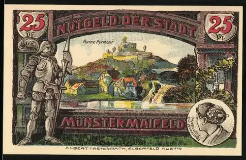 Notgeld Münstermaifeld 1921, 25 Pfennig, Blick auf Ruine Pyrmont