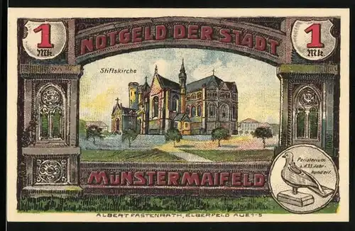 Notgeld Münstermaifeld 1921, 1 Mark, Stiftskirche, Stadtwappen