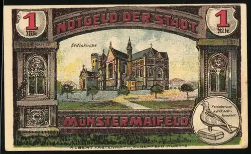 Notgeld Münstermaifeld 1921, 1 Mark, Die Stiftskirche der Stadt