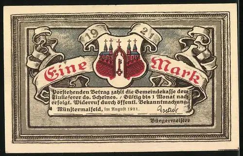 Notgeld Münstermaifeld 1921, 1 Mark, Die Burg Eltz