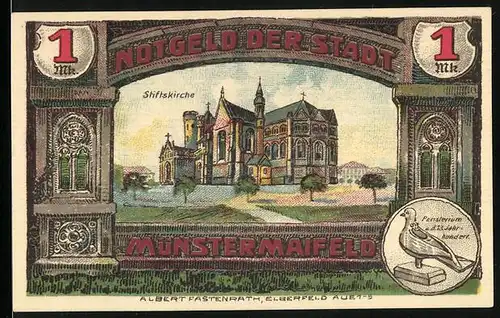 Notgeld Münstermaifeld 1921, 1 Mark, Ansicht der Stiftskirche