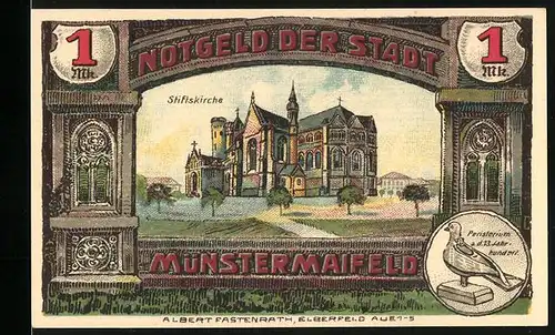 Notgeld Münstermaifeld 1921, 1 Mark, Blick auf die Stiftskirche