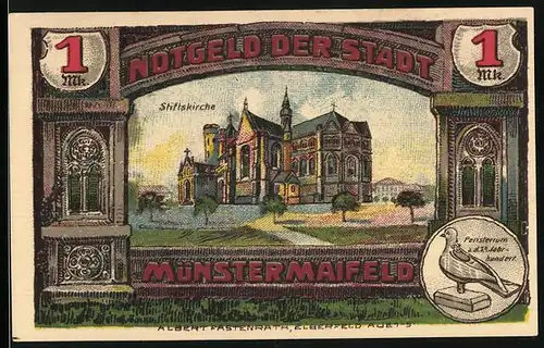 Notgeld Münstermaifeld 1921, 1 Mark, Stiftskirche