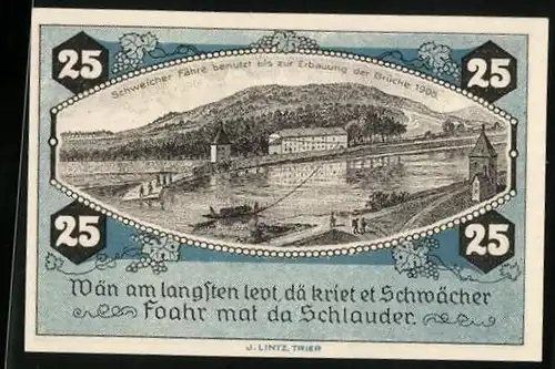 Notgeld Schweich /Mosel 1921, 25 Pfennig, Menschen auf der Schweicher Fähre