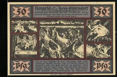 Notgeld Hess.-Oldendorf 1921, 50 Pfennig, die Stadtlaterne und der Magistrat, Baxmann-Legende