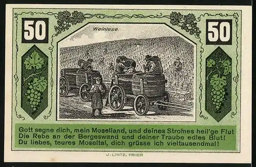Notgeld Schweich /Mosel 1921, 50 Pfennig, Landsknechte bei der Weinlese