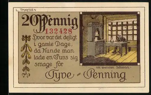 Notgeld Tondern 1920, 20 Pfennig, Wappen und Gast im weissen Schwan