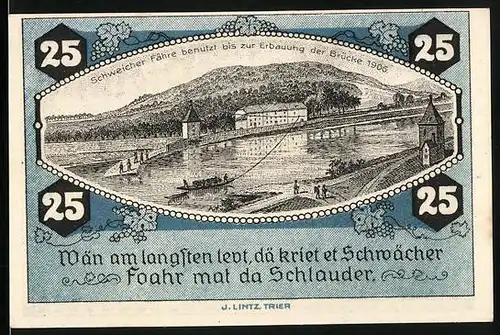 Notgeld Schweich /Mosel 1921, 25 Pfennig, Pferdepflug und Schweicher Fähre