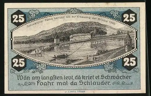 Notgeld Schweich /Mosel 1921, 25 Pfennig, Pferd zieht einen Pflug, Schweicher Fähre