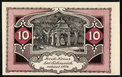 Notgeld Schweich /Mosel 1921, 10 Pfennig, Schmied beim Hämmern, Hoch-Kreuz