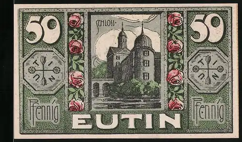 Notgeld Eutin 1920, 50 Pfennig, Blick aufs Schloss, Wappen