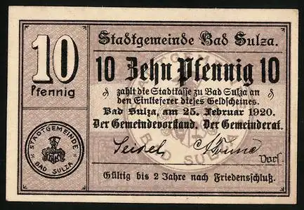 Notgeld Bad Sulza 1920, 10 Pfennig, Die Sonnenburg