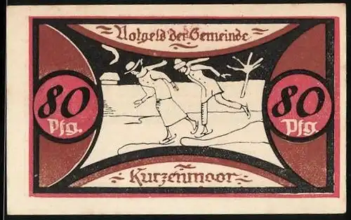 Notgeld Kurzenmoor, 80 Pfennig, Schlittschuhläufer im Winter