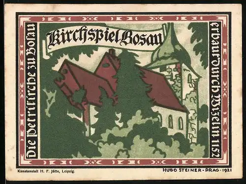 Notgeld Bosau 1921, 25 Pfennig, Ortsansicht aus der Ferne, Kirche