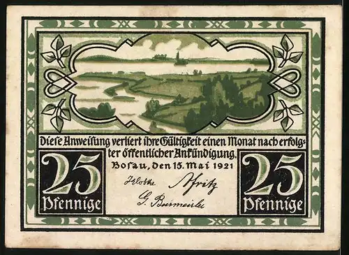 Notgeld Bosau 1921, 25 Pfennig, Ortsansicht aus der Ferne, Kirche