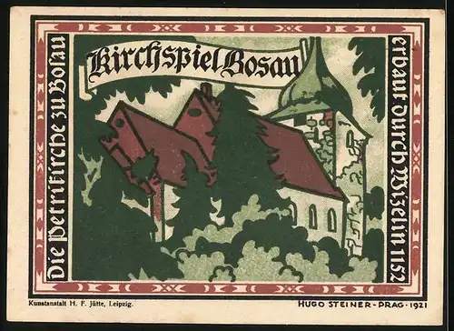Notgeld Bosau 1921, 50 Pfennig, Fachwerkhaus, Kirche
