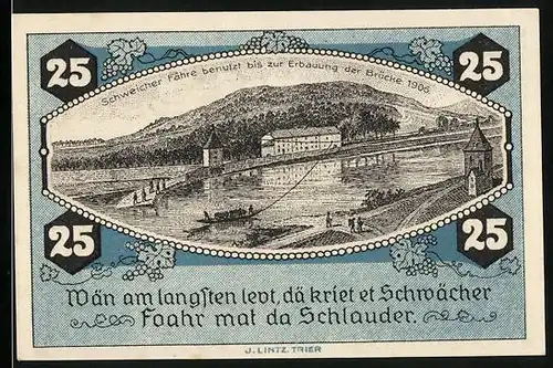 Notgeld Schweich /Mosel 1921, 25 Pfennig, Schweicher Fähre, Pferdepflug