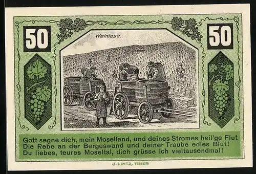 Notgeld Schweich /Mosel 1921, 50 Pfennig, Landwirte und Weinlese