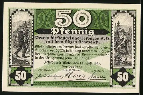 Notgeld Schweich /Mosel 1921, 50 Pfennig, Landwirte und Weinlese