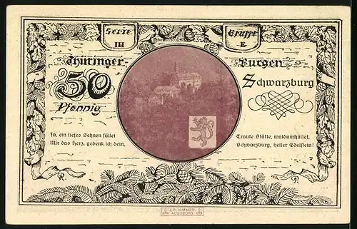 Notgeld Leuchtenburg-Saale 1921, 50 Pfennig, Thüringer Wappen und Schwarzburg
