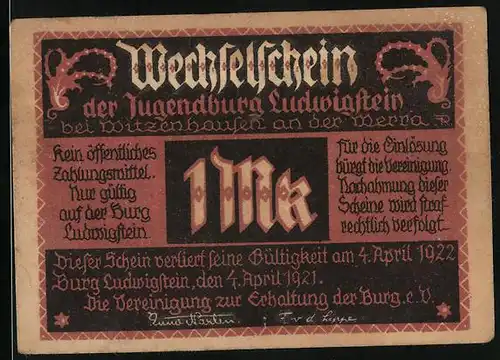 Notgeld Burg Ludwigstein 1921, 1 Mark, Der Ludwigstein nach Merian