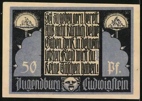 Notgeld Burg Ludwigstein 1921, 50 Pfennig, Gedicht Sei zu geben gern bereit..