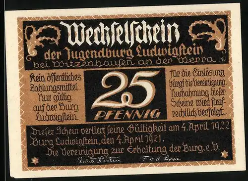Notgeld Burg Ludwigstein 1921, 25 Pfennig, Der Neidkopf
