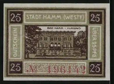 Notgeld Hamm i. Westf. 1920, 25 Pfennig, Kurhaus Bad Hamm