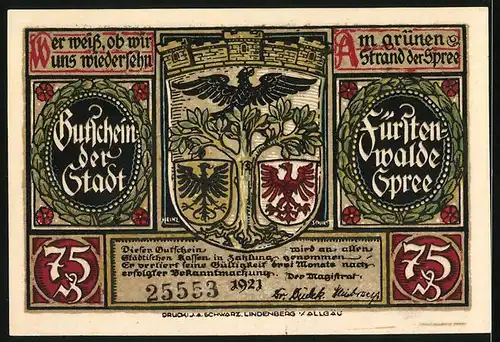 Notgeld Fürstenwalde /Spree 1921, 75 Pfennig, Nickel v. Minckwitz will den Bischof überfallen