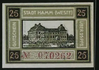 Notgeld Hamm i. Westf. 1920, 25 Pfennig, Schlossruine Werries