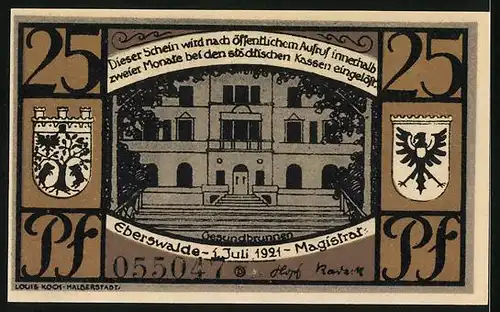 Notgeld Eberswalde 1921, 25 Pfennig, Eberswalder Spritzkuchen, Gesundbrunnen