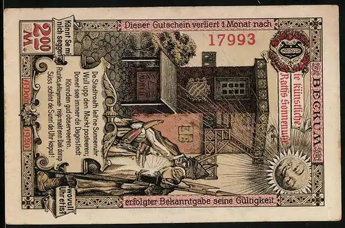 Notgeld Beckum 1920, 2 Mark, Die künstliche Raths Sonnenuhr