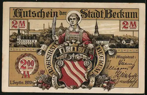 Notgeld Beckum 1920, 2 Mark, Die künstliche Raths Sonnenuhr