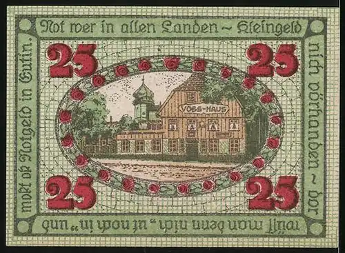 Notgeld Eutin 1920, 25 Pfennig, Blick aufs Voss-Haus