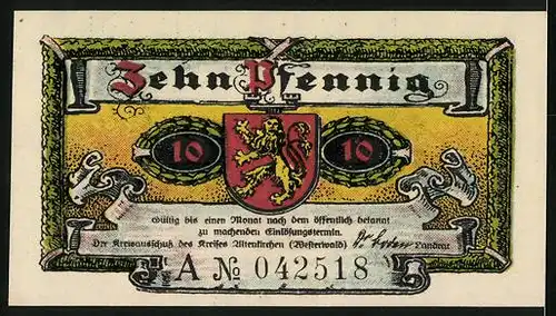 Notgeld Altenkirchen 1921, 10 Pfennig, Schloss Crottorf