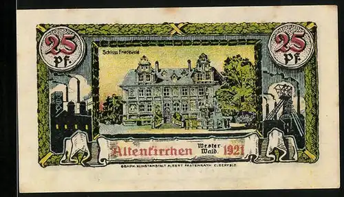 Notgeld Altenkirchen 1921, 25 Pfennig, Schloss Friedwalde