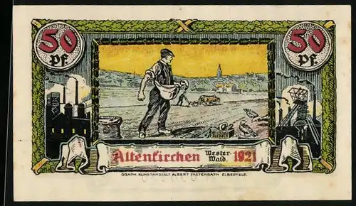 Notgeld Altenkirchen 1921, 50 Pfennig, Bauer bei der Aussaat