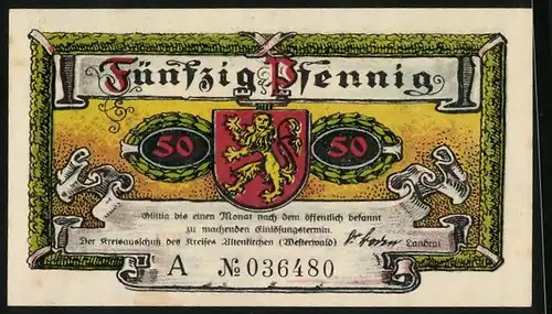 Notgeld Altenkirchen 1921, 50 Pfennig, Bauer bei der Aussaat