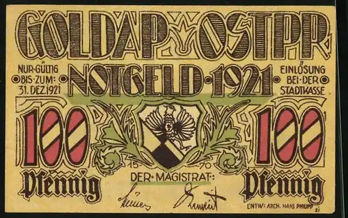 Notgeld Goldap /Ostpr., 100 Pfennig, Neues Wohnhaus 1916